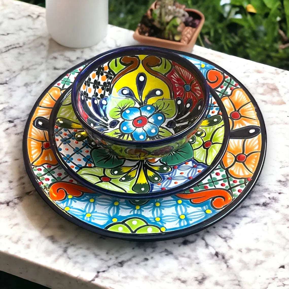 12 Piece Talavera Dinnerware Set | Handmade Mexican Tableware (Seats 4)