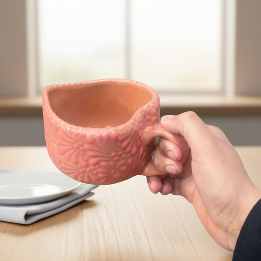 Talavera Heart Mug | Hand-Painted Pink Mexican Coffee Cup