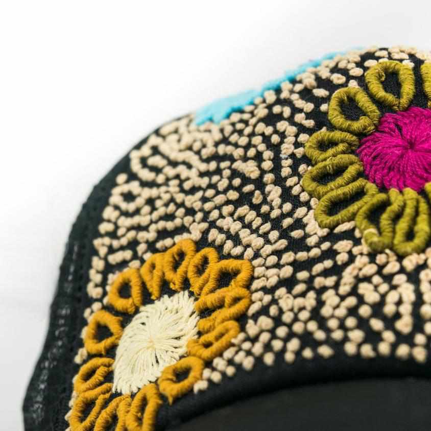 Tulum Hand Embroidered Trucker Flower Hat - Mexico