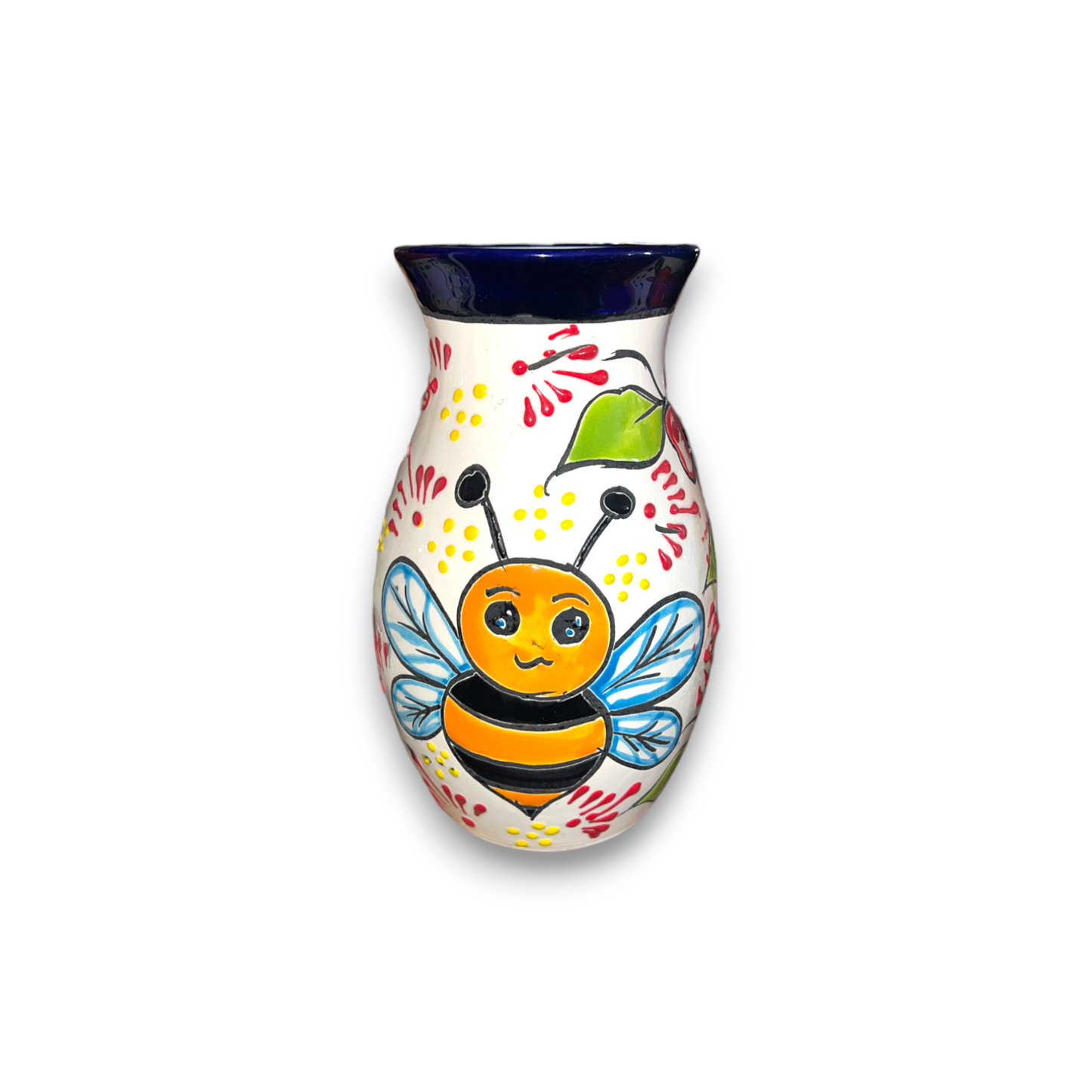 Talavera Vase with Bumble Bee Art | Hand-Painted Mexican Pottery