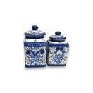 Blue Talavera Canister Set | Handmade Mexican Ceramic Jars hand-painted blue and white Talavera ceramic kitchen canister set