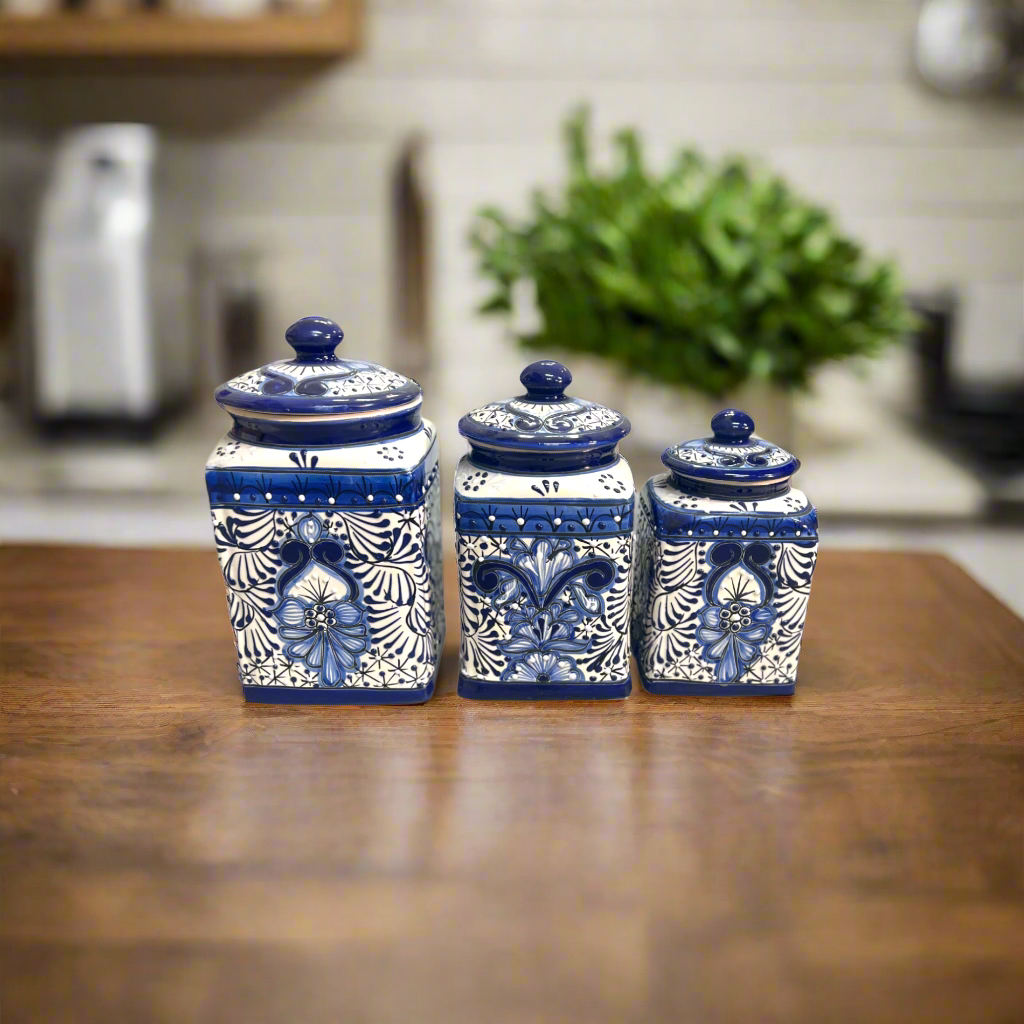 Handmade Blue Canister Set | Colorful Mexican Talavera Pottery