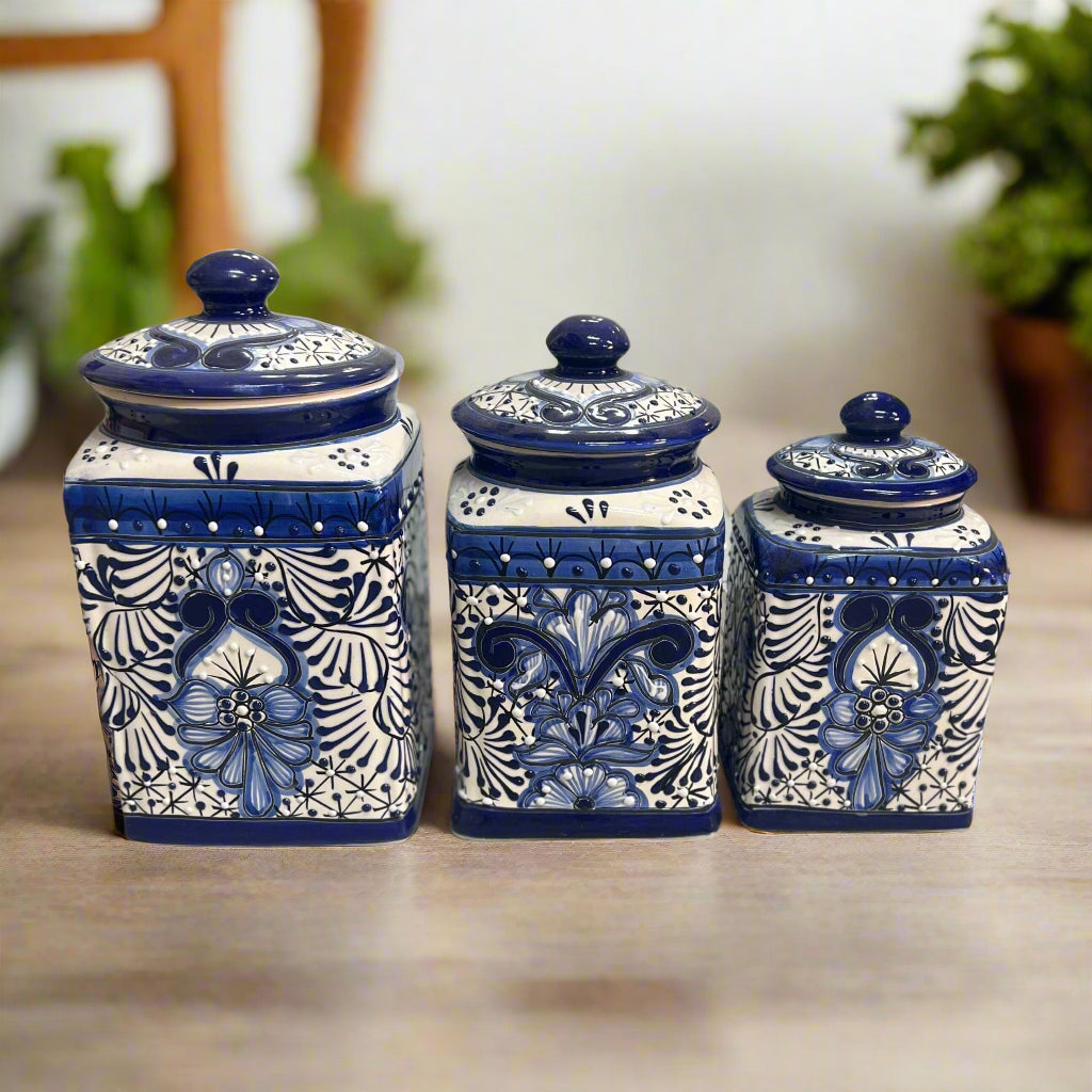 Blue Talavera Canister Set | Handmade Mexican Ceramic Jars