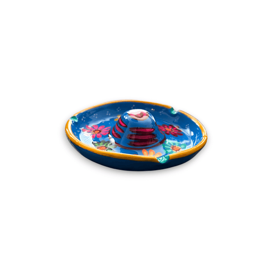 Mexican Handmade Bar Glass Rimmer | Hand-Painted Guerrero Pottery - hand-blown blue floral rimmer from Guanajuato, Mexico