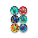 Mexican Handmade Bar Glass Rimmer | Hand-Painted Guerrero Pottery - six colorful hand-painted Guerrero pottery rimmers arranged in two columns