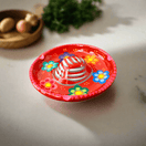 Mexican Handmade Bar Glass Rimmer | Hand-Painted Guerrero Pottery - vibrant red hand-blown glass rimmer with floral Guerrero pottery design