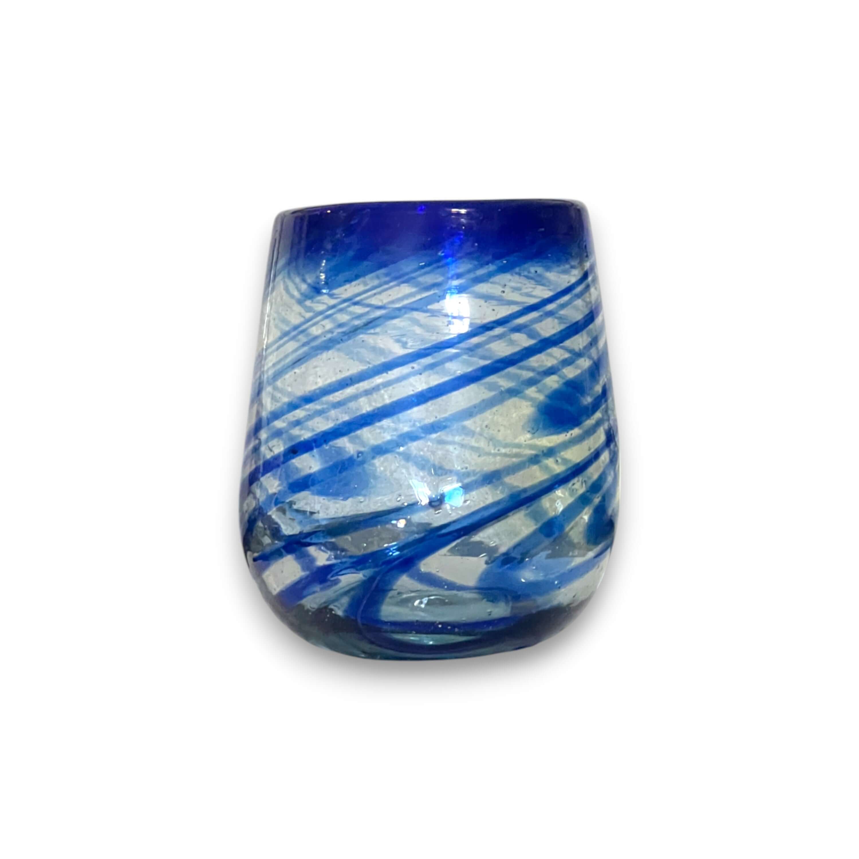 Mexican Stemless Wine Glass - Blue Swirl Design