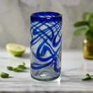 Hand-Blown Mexican Drinking Glass | Blue Swirl Design - handcrafted lead-free glass tumbler from Guanajuato with vibrant blue swirls