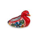 Colorful Talavera Duck Planter | Hand-Painted Mexican Succulent Pottery Art - red hand-painted Talavera duck succulent planter with floral design