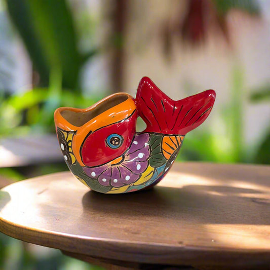 Medium Talavera Fish Planter | Hand-Painted Mexican Statue Pottery