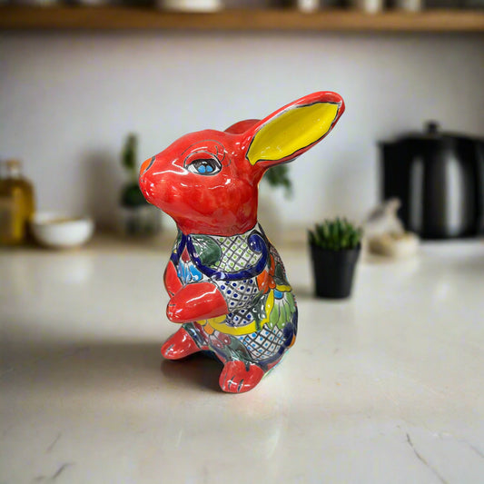 Talavera Bunny Statue | Colorful Hand-Painted Mexican Rabbit Decor