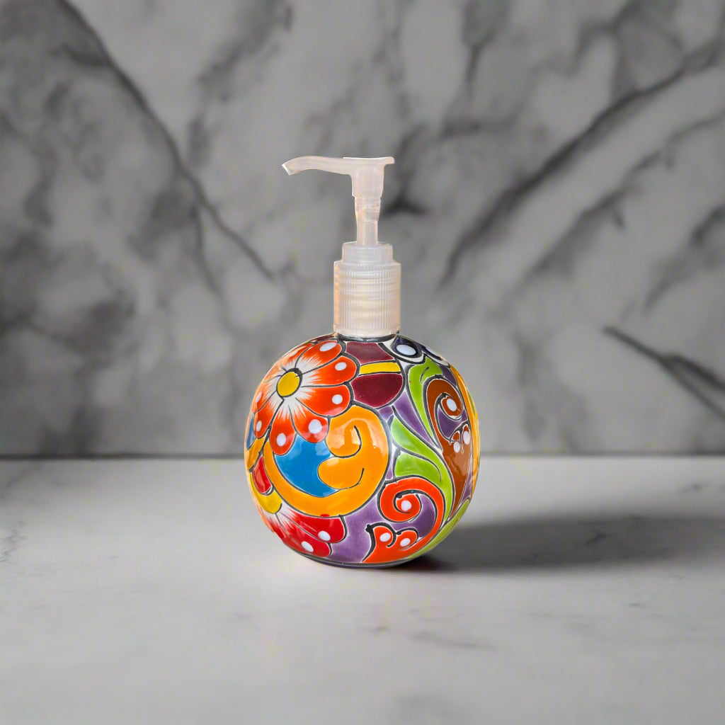 Talavera Soap Dispenser | Round Hand-Painted Ceramic Bottle