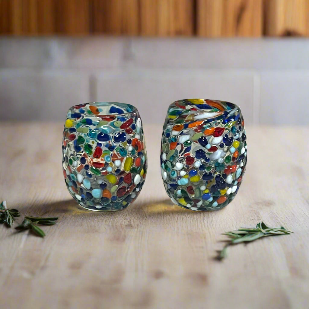 Rounded Talavera Shot Glass | Hand-Blown Mexican Confetti Glassware
