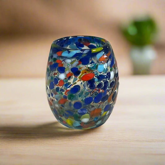Confetti Rimmed Shot Glass | Hand-Blown Mexican Glassware with Blue Rim