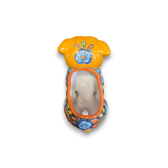 Talavera Pug Planter | Hand-Painted Mexican Dog Pottery - top view of vibrant hand-painted pug planter with floral Talavera design