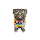 Talavera Pug Planter | Hand-Painted Mexican Dog Pottery - handmade black pug face with colorful Talavera floral body, tongue out, kiln-fired lead-free glaze
