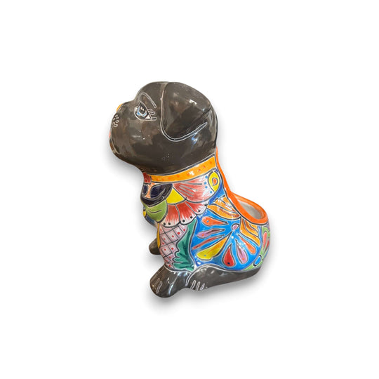 Talavera Pug Planter | Hand-Painted Mexican Dog Pottery - hand-painted Talavera pug planter with vibrant floral pattern, glazed ceramic dog pot