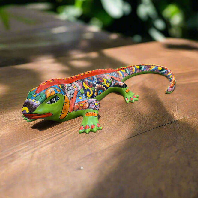 XL Talavera Iguana Statue | Hand-Painted Mexican Ceramic Art - vibrant hand-painted talavera ceramic iguana for garden or indoor decor