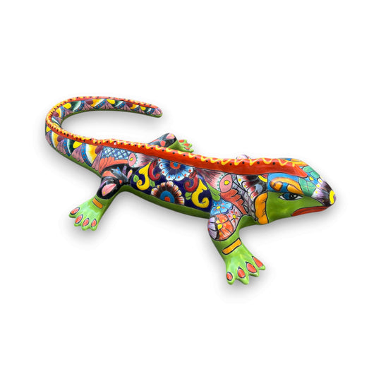 XL Talavera Iguana Statue | Hand-Painted Mexican Ceramic Art - vibrant hand-painted Talavera ceramic lizard for patio or indoor decor