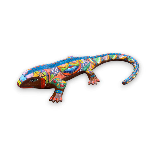XL Talavera Iguana Statue | Hand-Painted Mexican Ceramic Art - vibrant hand-painted Talavera ceramic iguana for garden or patio décor