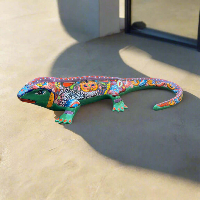 Xl Talavera Iguana Statue | Hand-Painted Ceramic Art