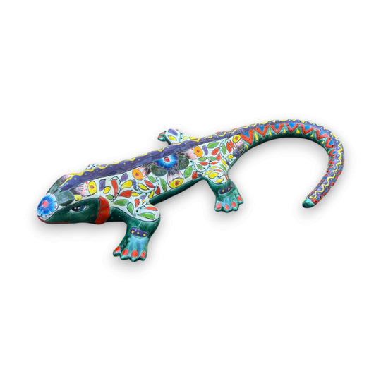 XL Talavera Iguana Statue | Hand-Painted Mexican Ceramic Art - vibrant hand-painted Talavera lizard for garden or indoor decor