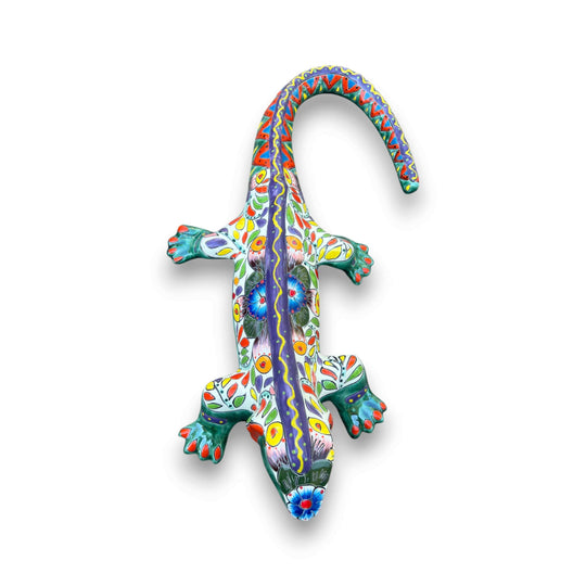 XL Talavera Iguana Statue | Hand-Painted Mexican Ceramic Art - vibrant hand-painted Talavera ceramic lizard for patio or wall décor