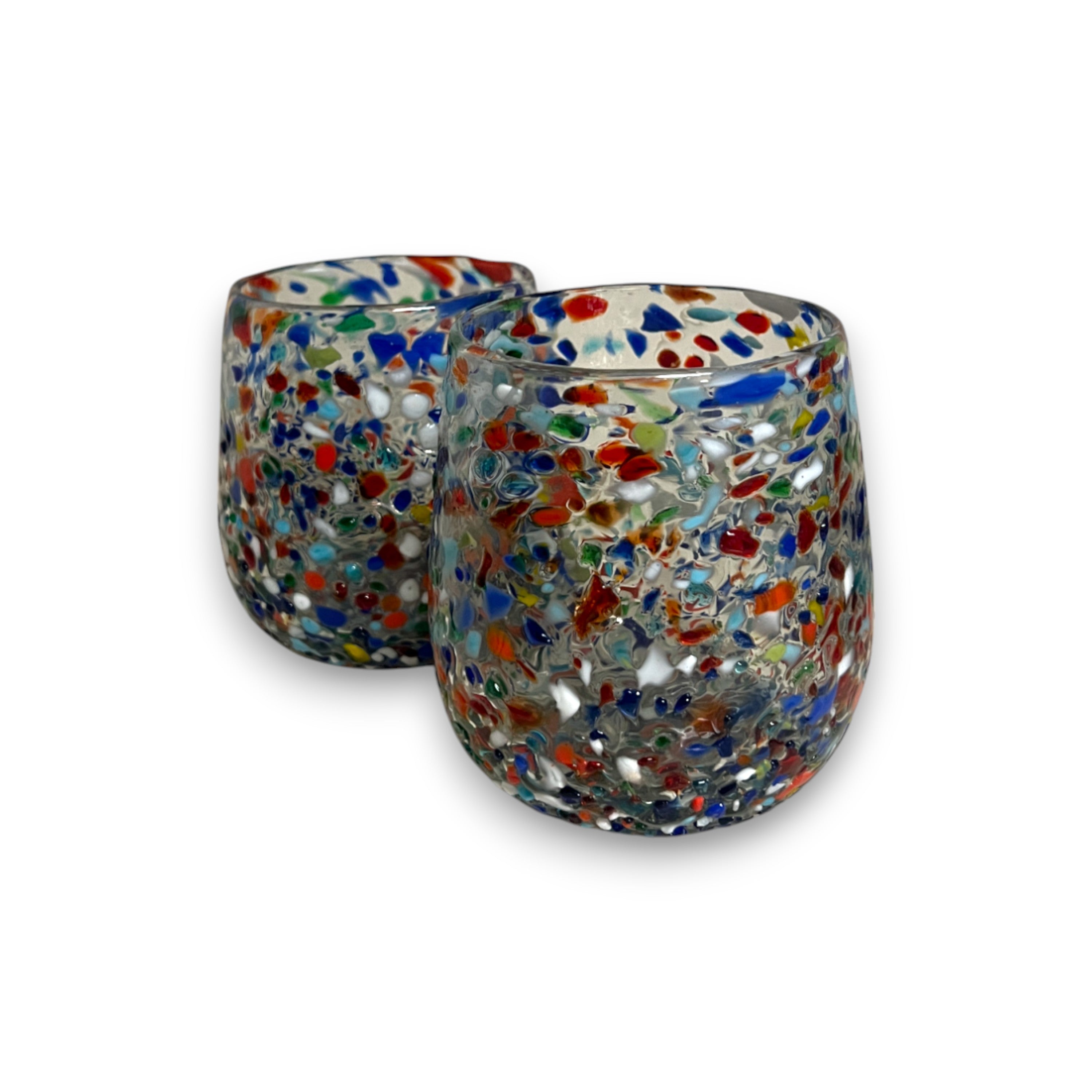 Confetti Stemless Wine Glass | Hand-Blown Mexican Pebbled Cup