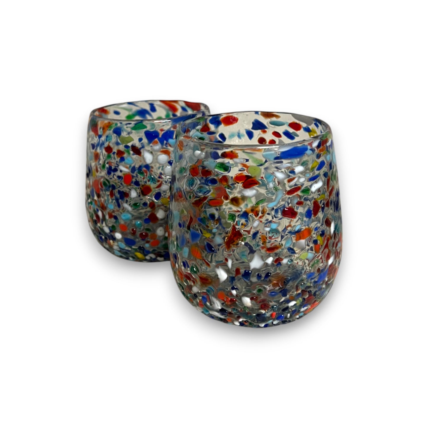 Confetti Stemless Wine Glass | Hand-Blown Mexican Pebbled Cup