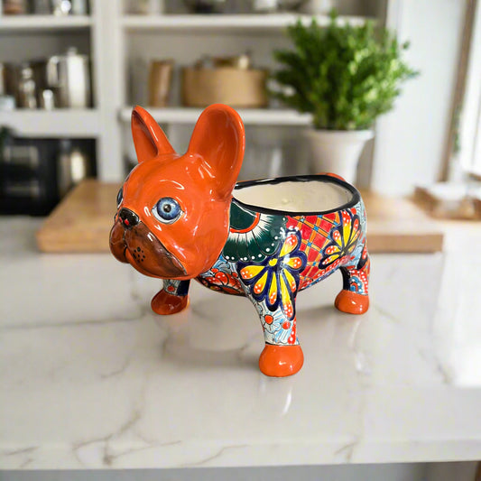 Talavera French Bulldog Planter | Colorful Handmade Mexican Pottery