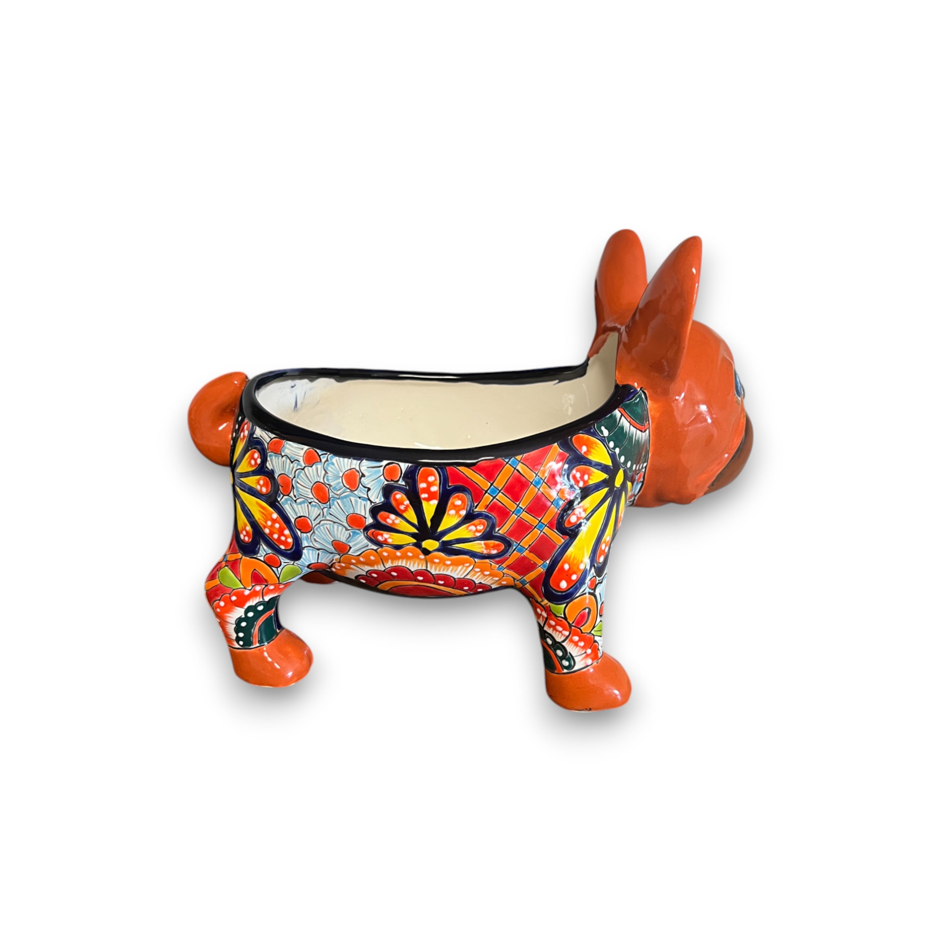 Talavera French Bulldog Planter | Colorful Handmade Mexican Pottery