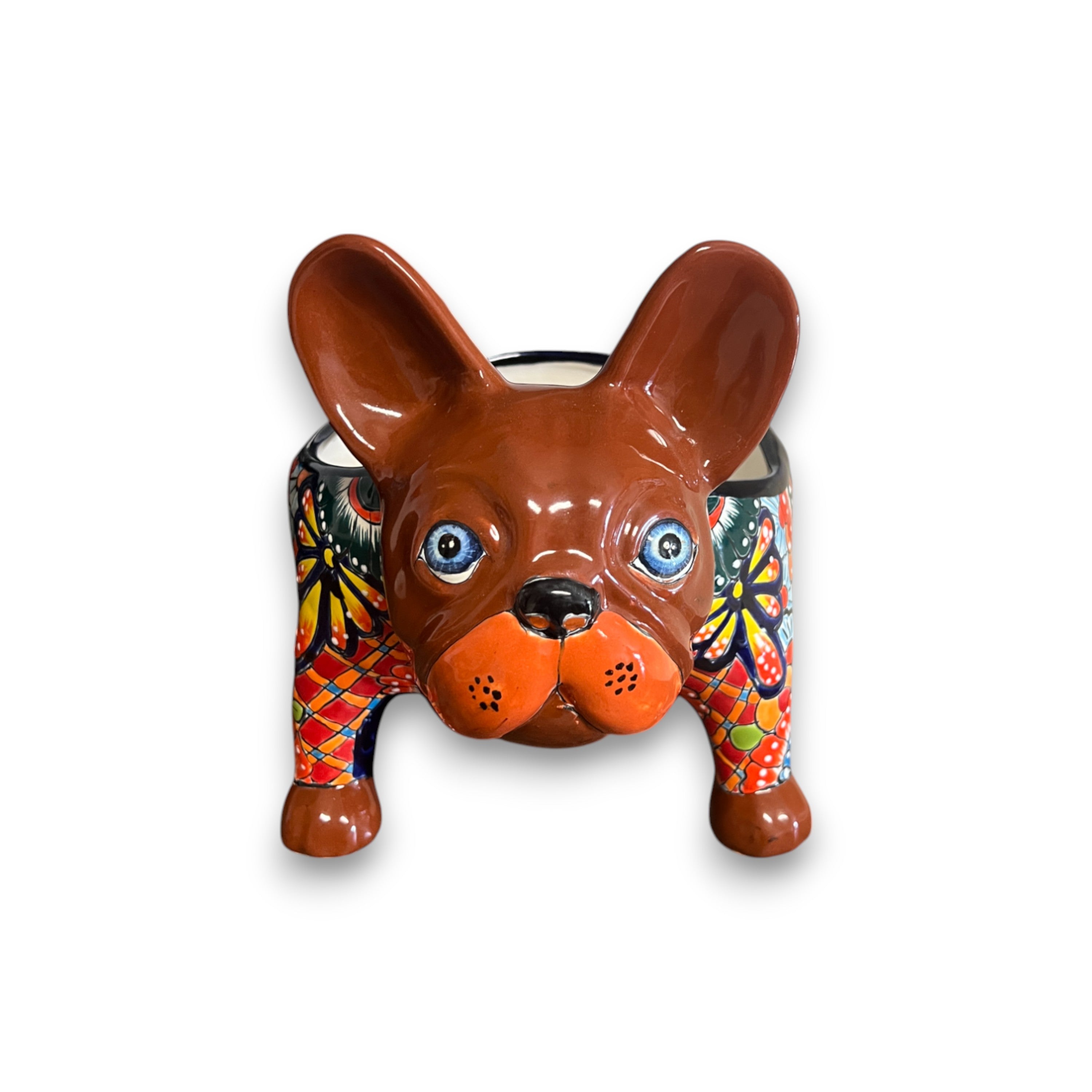 Talavera French Bulldog Planter | Colorful Handmade Mexican Pottery