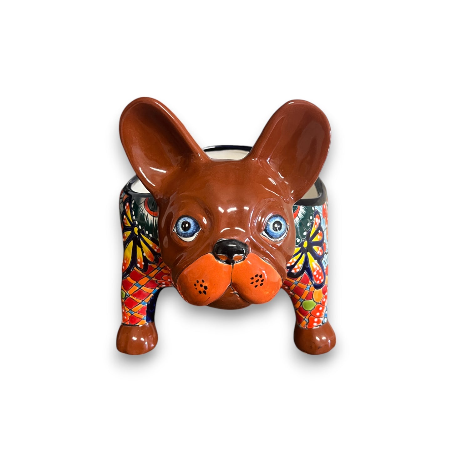 Talavera French Bulldog Planter | Colorful Handmade Mexican Pottery