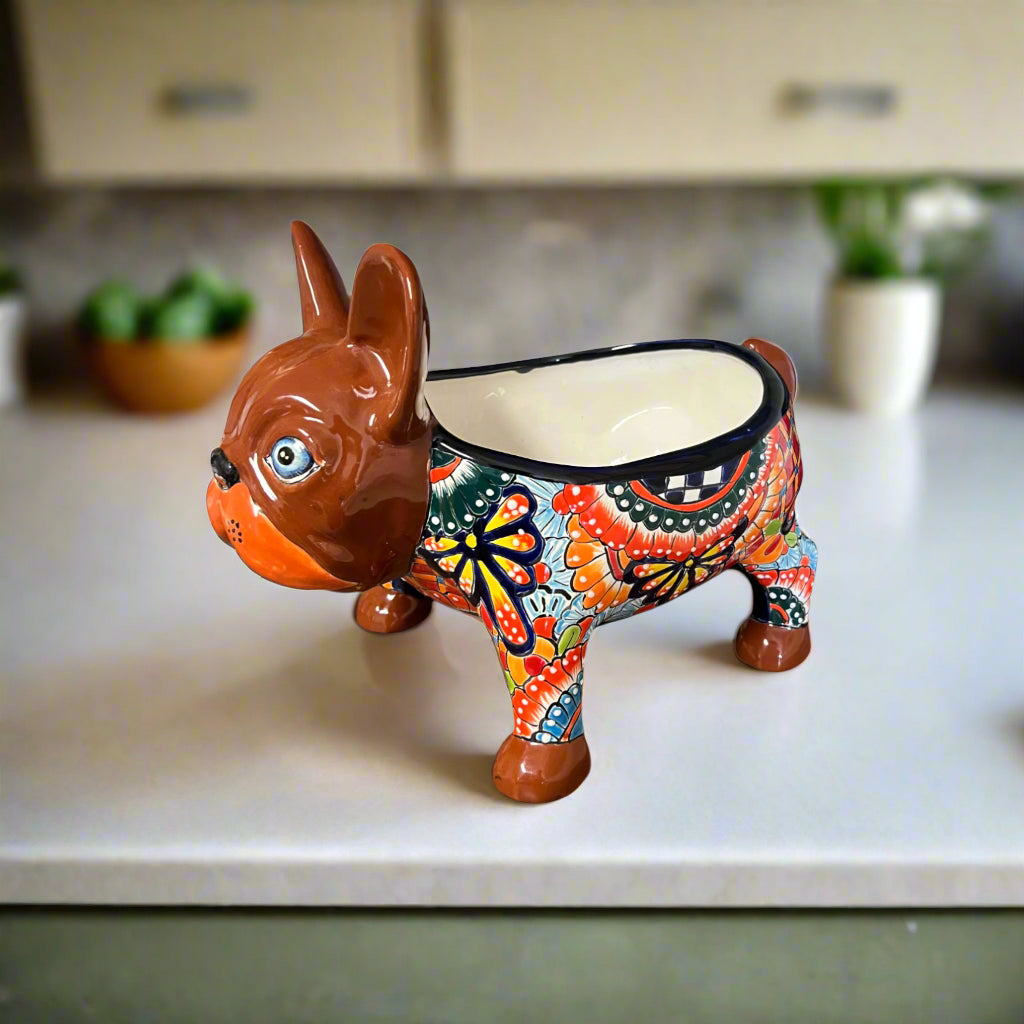Talavera French Bulldog Planter | Colorful Handmade Mexican Pottery