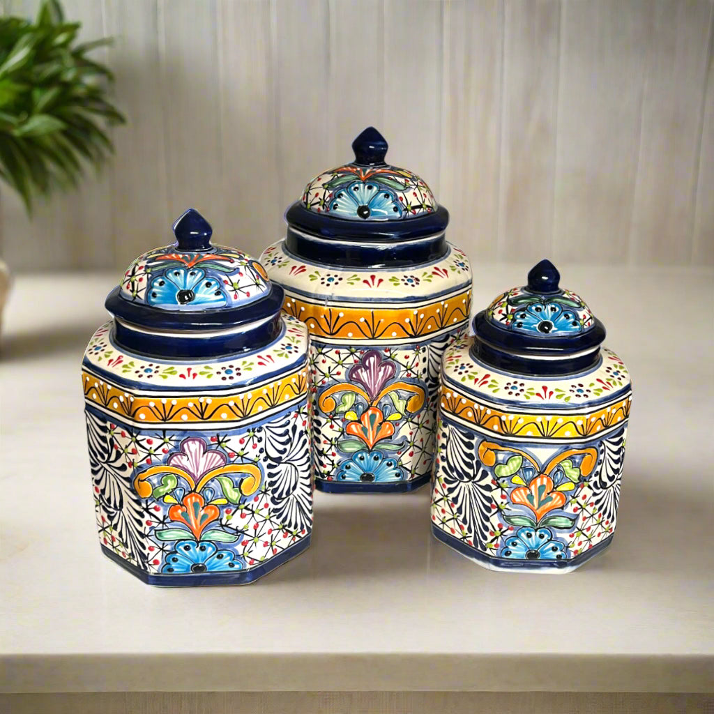 Colorful Talavera Canister Set – Handcrafted Mexican Kitchen Jars