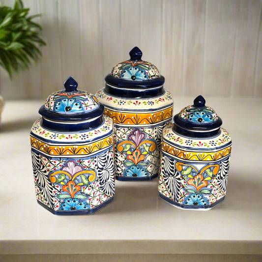 Colorful Talavera Canister Set – Handcrafted Mexican Kitchen Jars