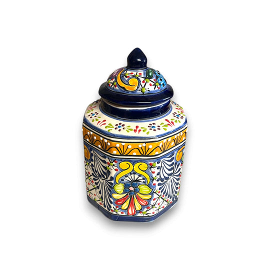 Talavera Canister Set | Colorful Handcrafted Mexican Kitchen Jars - hand-painted blue floral Talavera pantry jar