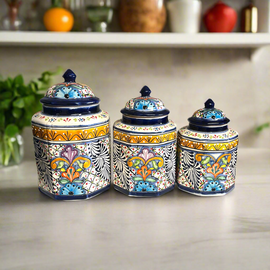 Colorful Talavera Canister Set – Handcrafted Mexican Kitchen Jars