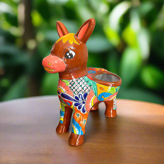 Large Talavera Donkey Planter | Hand-Painted Ceramic Burro