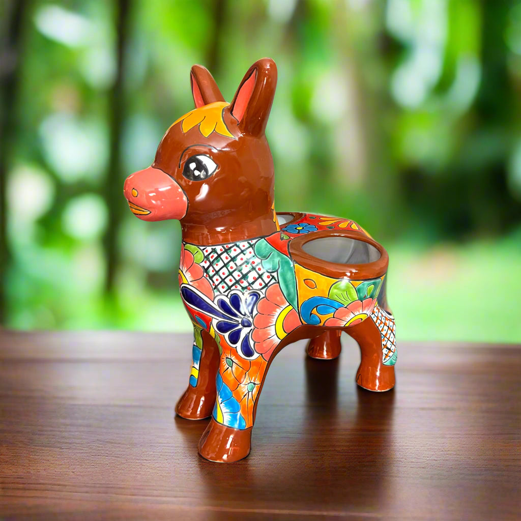 Large Talavera Donkey Planter | Hand-Painted Ceramic Burro