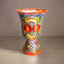 Extra Large Talavera Flower Pot | Hand-Painted Pedestal Planter — vibrant hand-painted floral and geometric pedestal planter from Guanajuato, kiln-fired lead-free glaze
