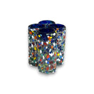 Confetti Double Shot Glass | Hand Blown Mexican Blue Rim - hand-blown multicolor confetti glass set with signature blue rim, double-shot size