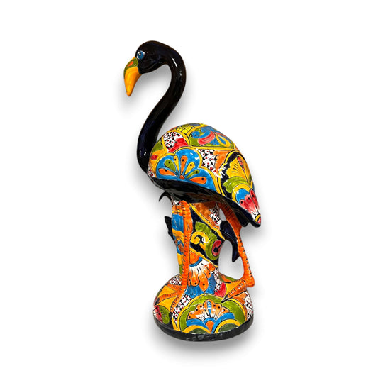 Talavera Flamingo Statue | Hand-Painted Mexican Ceramic Bird Art - vibrant hand-painted Talavera flamingo sculpture from Guanajuato, lead-free glaze