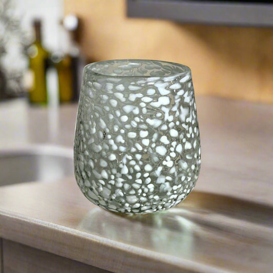 White Pebbled Wine Glass | Hand-Blown Mexican Stemless Glassware