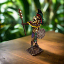 Aztec Warrior Statue | Handcrafted Cultural Sculpture - detailed handcrafted Aztec warrior figurine with shield and headdress on wooden table
