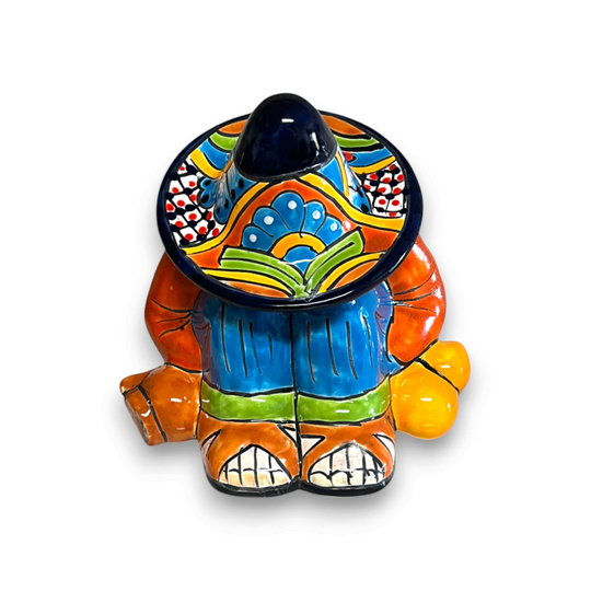 Colorful Talavera Panchito Planter | Mexican Sleeping Man Pottery handcrafted painted sleeping man in vibrant orange blue green and red
