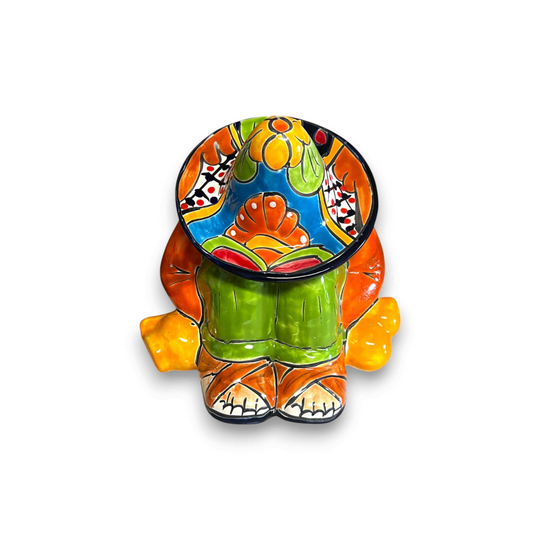 Colorful Talavera Panchito Planter | Mexican Sleeping Man Pottery - hand-painted Talavera sleeping man planter in bright orange, blue, green colors