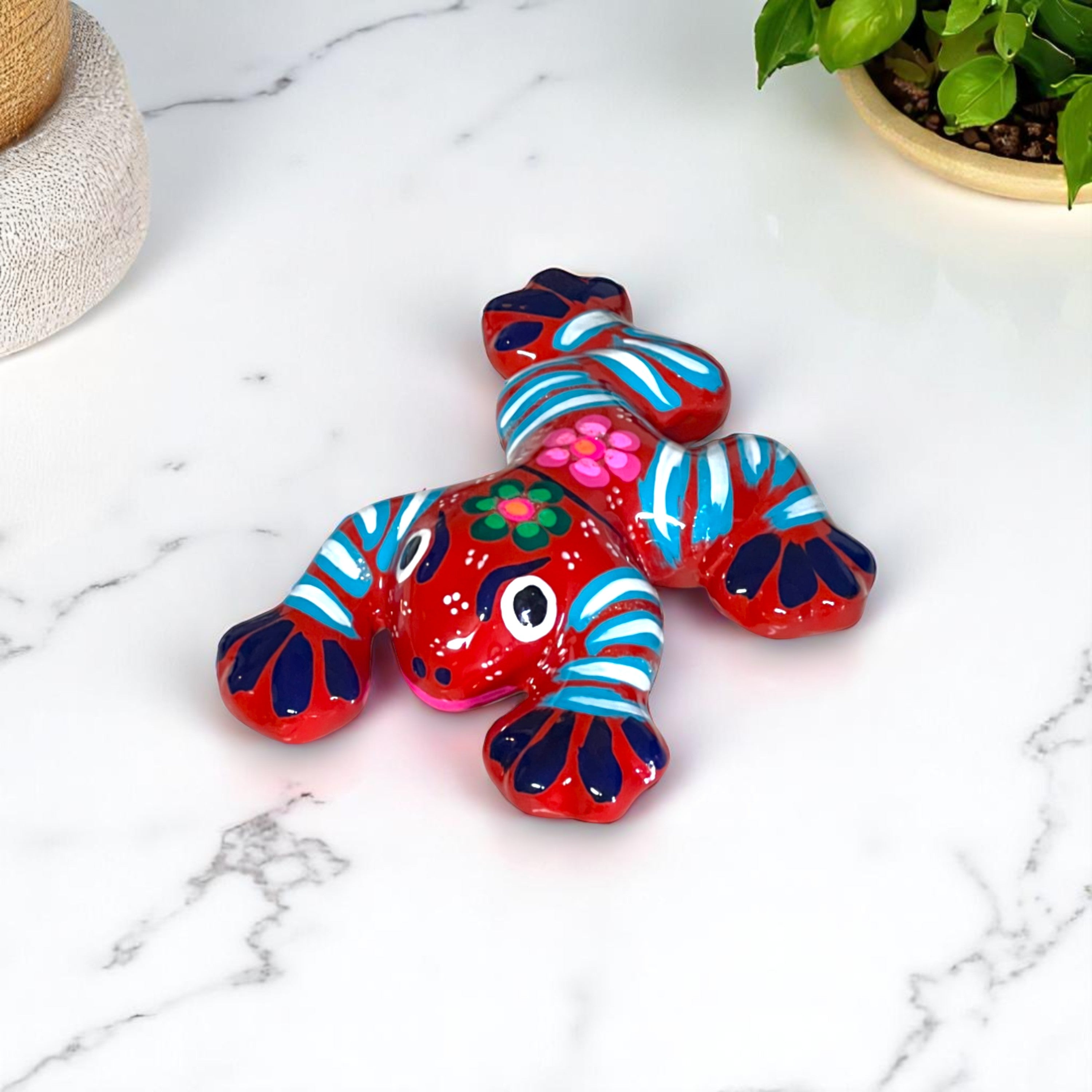 Colorful Talavera Frog Figurine | Hand-Painted Mexican Wall Art