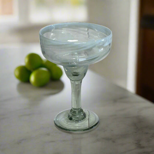 White Swirl Margarita Glass | Hand Blown Mexican Barware