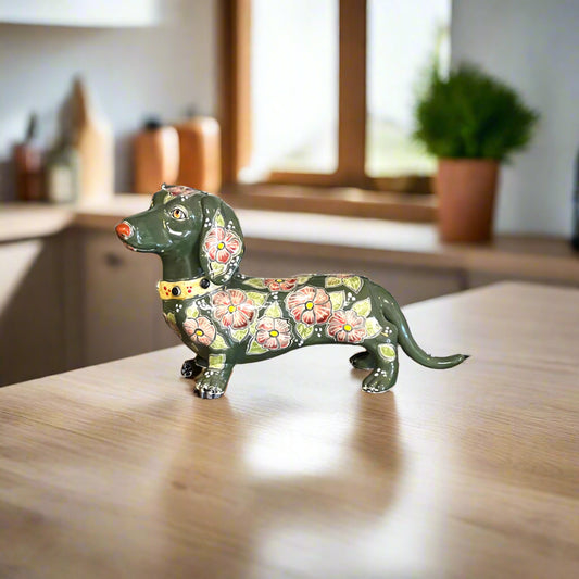 Talavera Dachshund Statue | Colorful Hand-Painted Dog Figurine